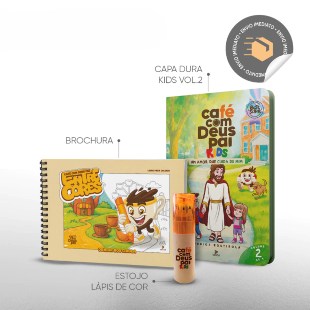 Café com Deus Pai Kids Vol.2 + Entre cores + estojo de lápis
