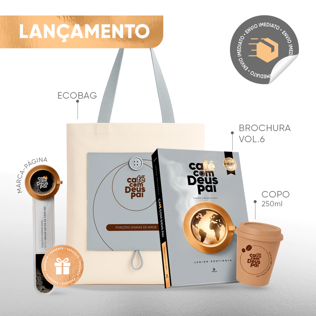 Combo Café com Deus Pai Vol.6 (brochura) + Ecobag + Copo (250ml)