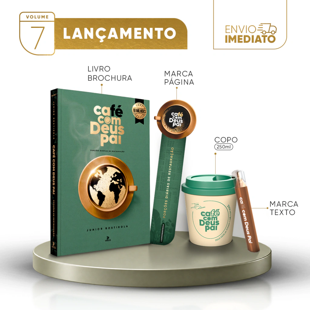 Café com Deus Pai Vol. 7 (brochura) + Marca-texto + Copo 250 ml