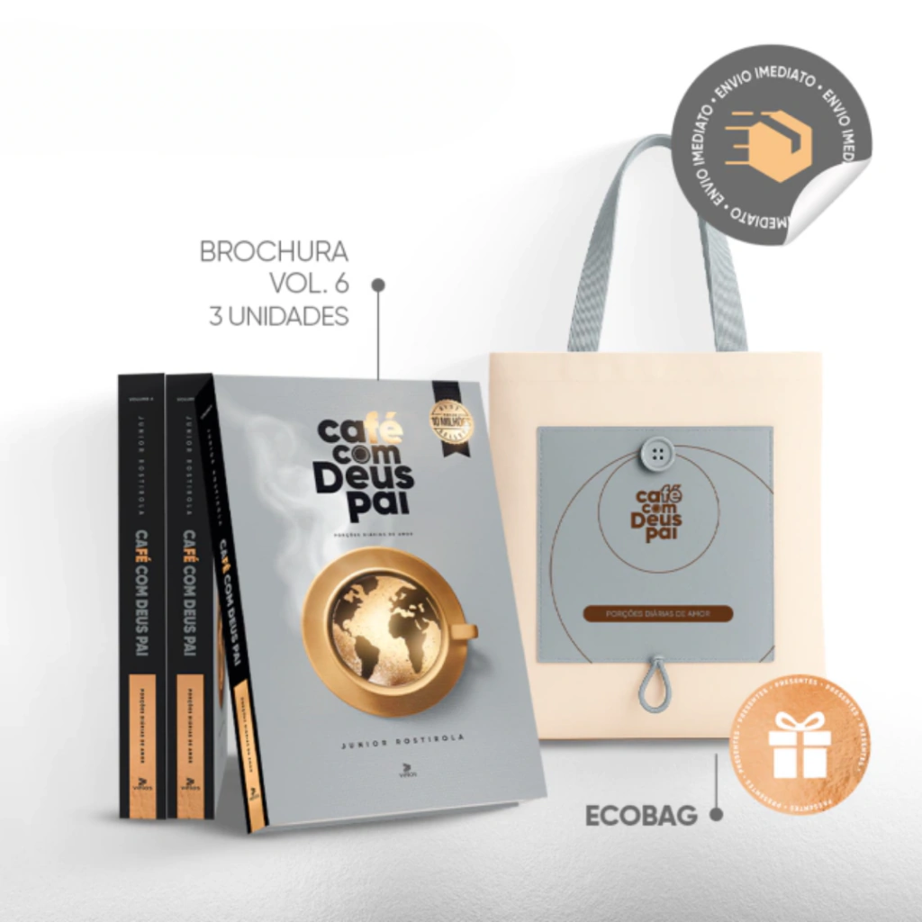 3 livros Café com Deus Pai vol.6 (brochura) + Ecobag (presente)