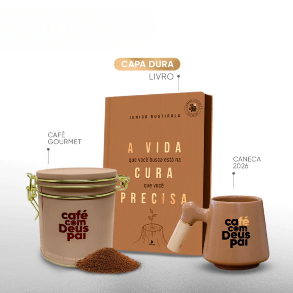 A vida que você busca está na cura que você precisa + caneca 2026 + lata de café