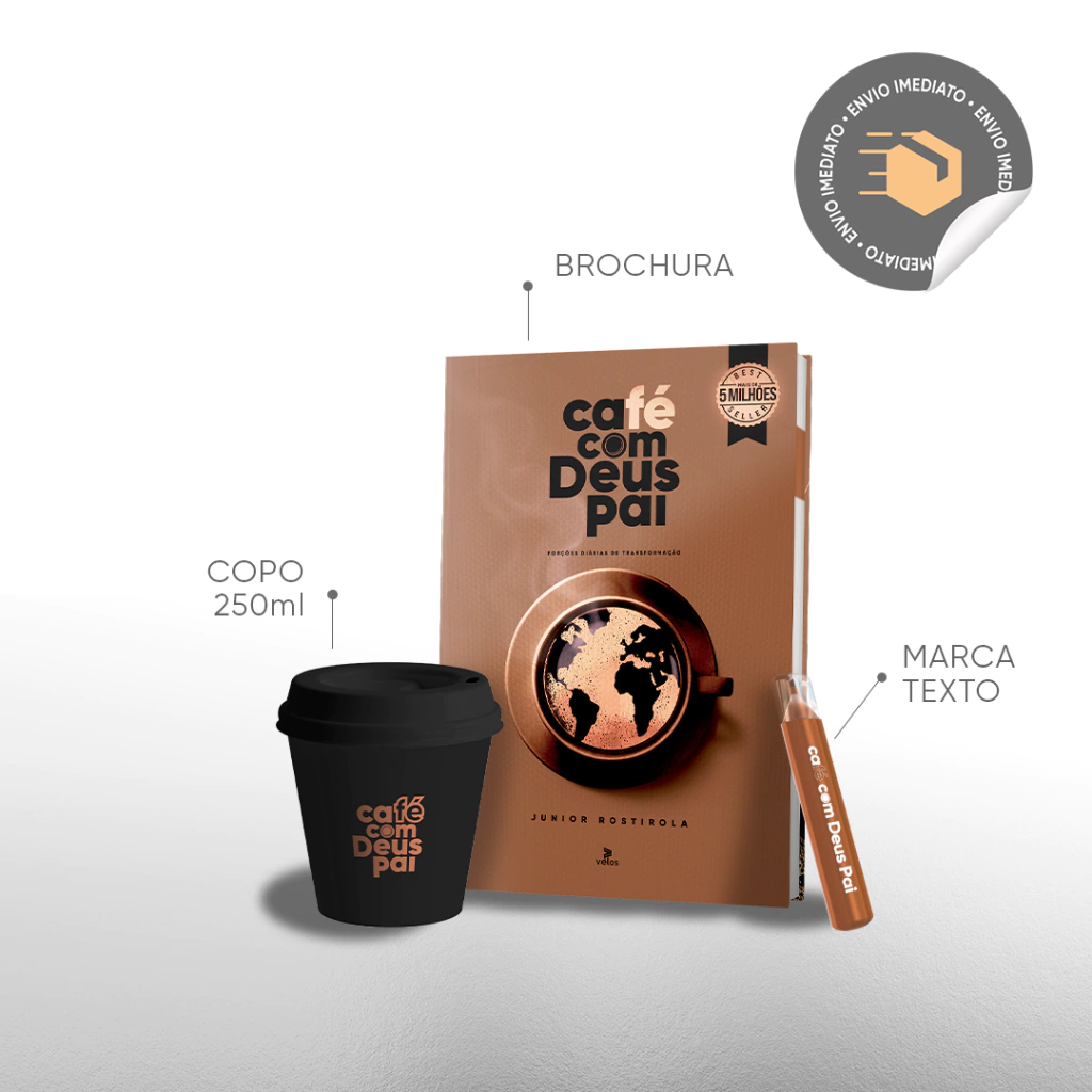 Café com Deus Pai edição Vol.5 + copo (250ml) + marca-texto