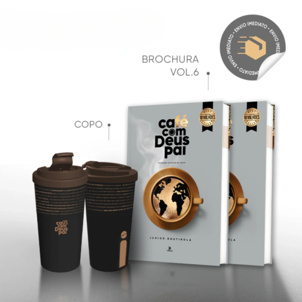 2 livros Café com Deus Pai vol. 6 (brochura) + 2 copos