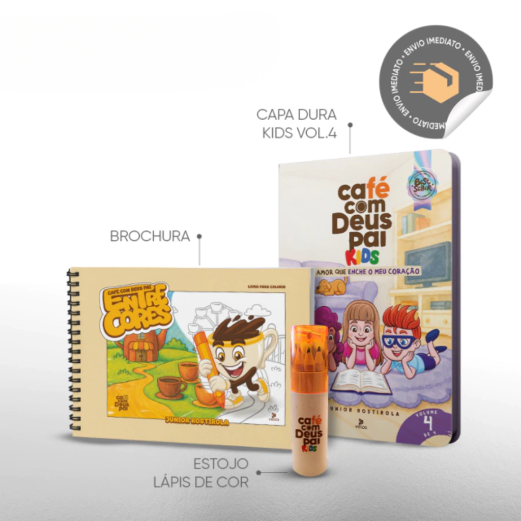 Café com Deus Pai Kids Vol.4 + Entre cores + estojo de lápis