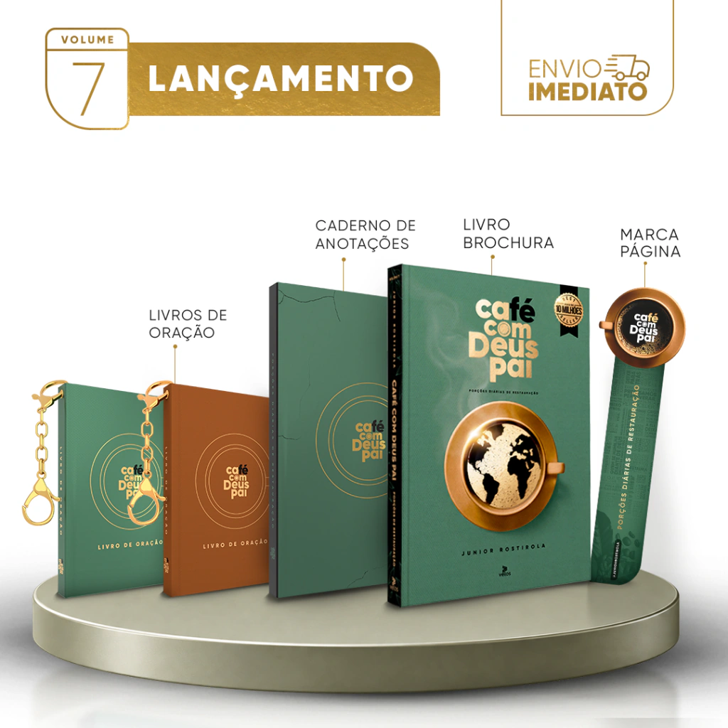 Café com Deus Pai Vol. 7 (brochura) + Livros de Oração (Verde e Marrom) + Caderno de Anotações