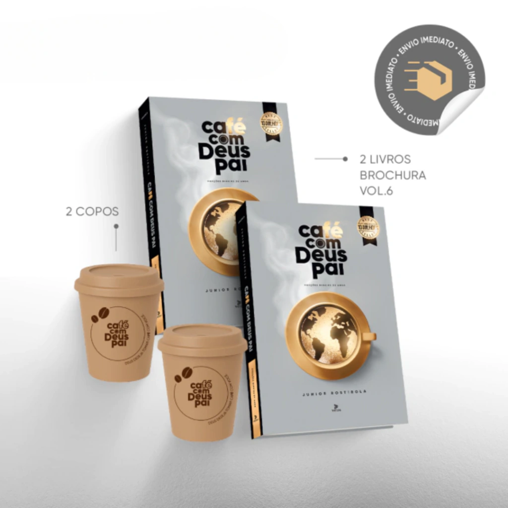 2 livros Café com Deus Pai Vol.6 (brochura) + 2 Copos (250ml)