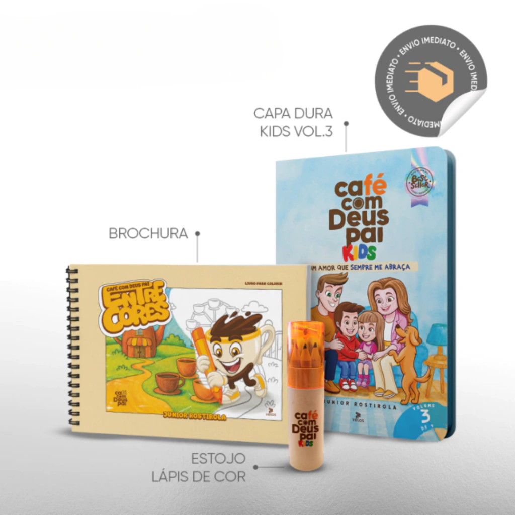 Café com Deus Pai Kids Vol.3 + Entre cores + estojo de lápis