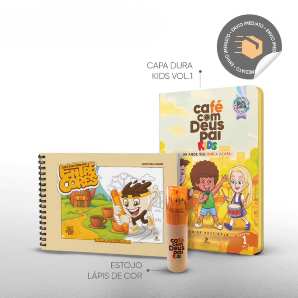 Café com Deus Pai Kids Vol.1 + Entre cores + estojo de lápis